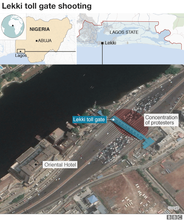 Graphic showing the location of the shooting in Lagos, Nigeria