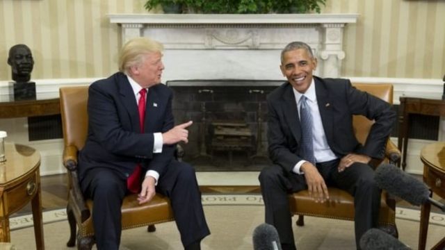 Shugaba Barrack Obama tare da Donald Trump