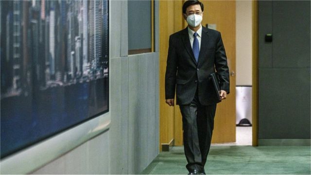 Hong Kong Chief Secretary John Lee Ka-chiu arrives to address a news conference in Hong Kong, China, 06 April 2022.