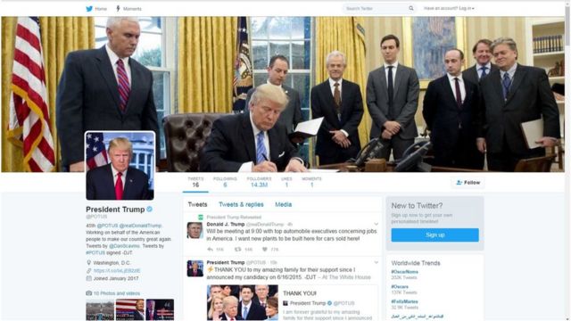 Страница аккаунта президента США