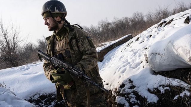 A Ukrainian soldier on patrol