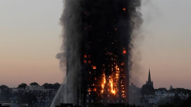 As dawn breaks over west London, the fire continued to rage.