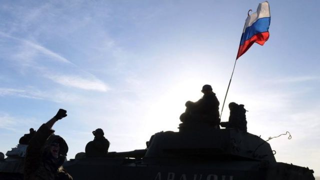 Donetsk'te Rus bayrağı, Şubat 2015.