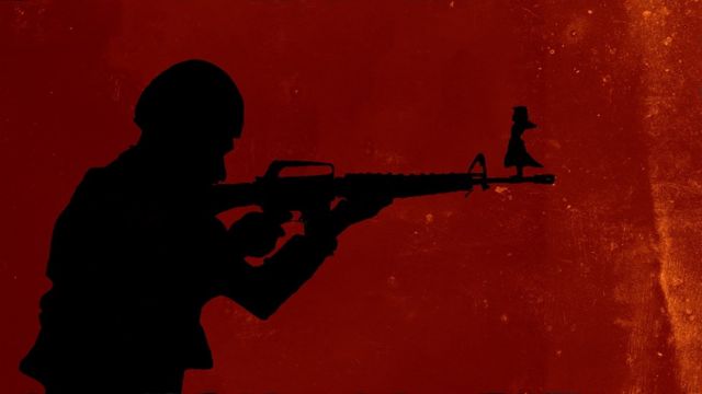 Ilustración de un soldado y una niña