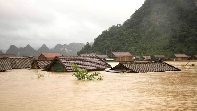 Homes in Quang Binh province have been submerged by floodwaters