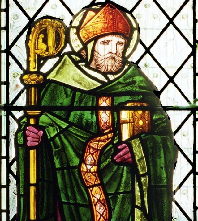 Vitral do século 19 com a figura de Robert Grosseteste