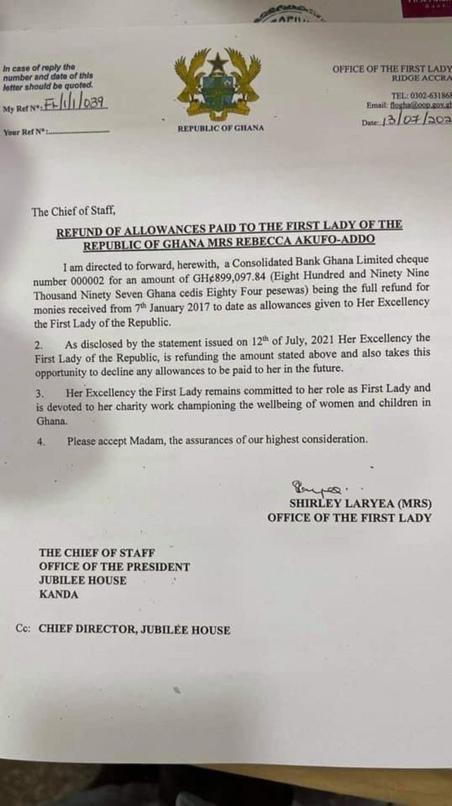 First Lady Of Ghana Salary Rebecca Akufo Addo Offer Ghc9 000 Allowance Refund As Wife Of President Of Ghana c News Pidgin