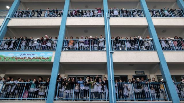 Palestinian girls at a UN-run school in Gaza City January 2018