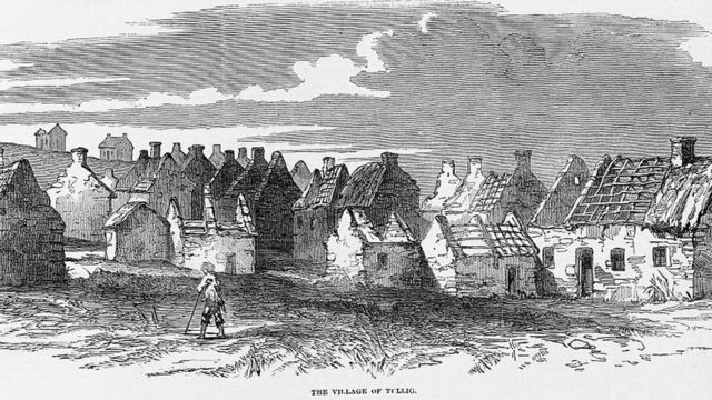 Casas en ruinas en el pueblo de Tullig, Irlanda, en 1849, durante la Gran Hambruna.