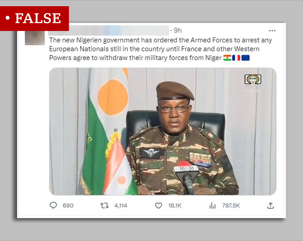 Capture d'écran d'un tweet affirmant à tort que l'armée retiendrait les étrangers.