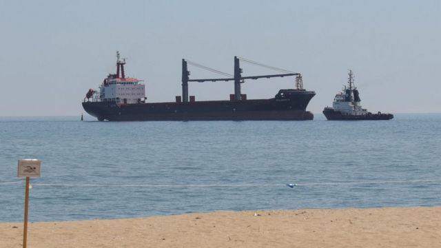 A ship loaded with grain from Ukraine.