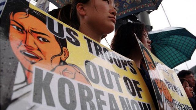 Protesto contra a presença de tropas americanas na Coreia do Sul