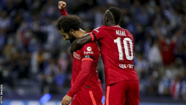 Sadio Mané and Mohamed Salah celebrate a goal for Liverpool