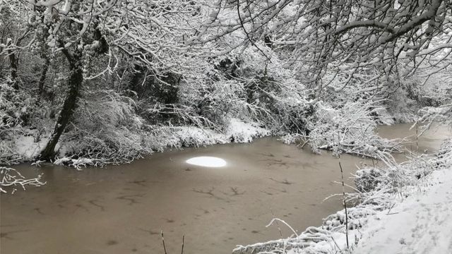 A frozen river in Droitwich, Worcestershire