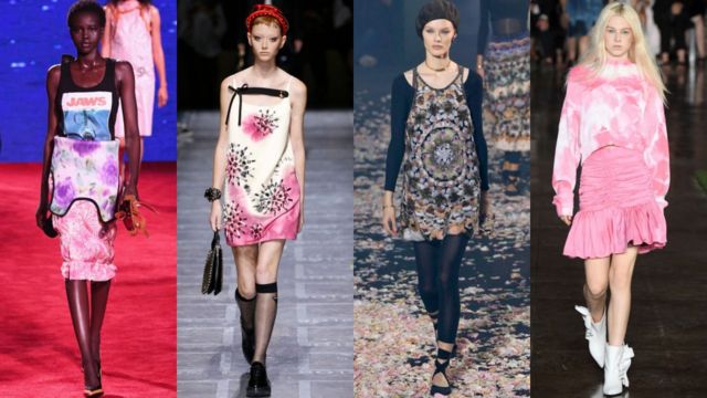 从左到右： Calvin Klein, 普拉达（Prada）, 迪奥（Christian Dior）, MSGM