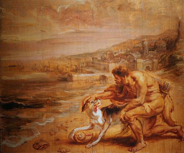 "El descubrimiento del púrpura por el perro de Hércules", del artista flamenco Peter Paul Rubens de alrededor de 1636.