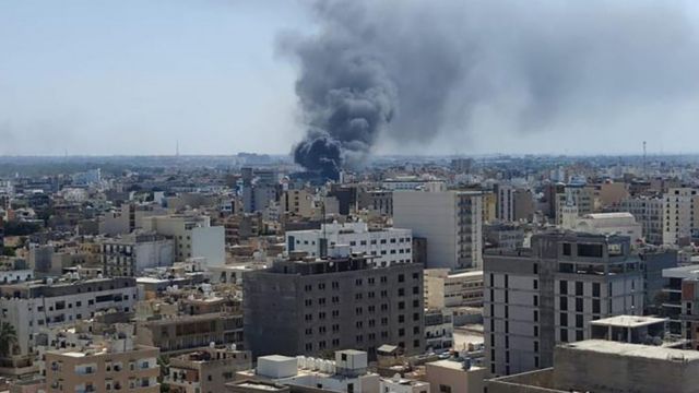 Smoke rising over Tripoli following clashes in the capital
