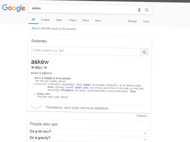 Pgina de busca do Google para a palavra "askew"