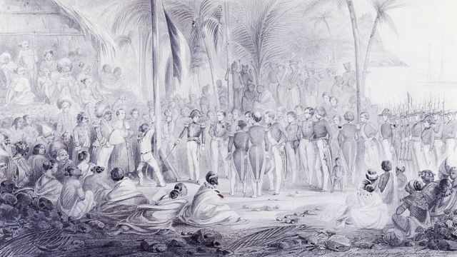 Abel Aubert du Dupetit-Thouars (1793-1864) en Tahuata, islas Marquesas, dibujado por Maximilien Radiguet-Rene (1816-1899), 1842.