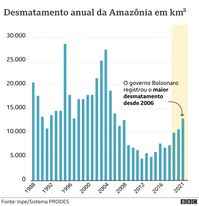 Gráfico de série histórica do desmatamento da Amazônia