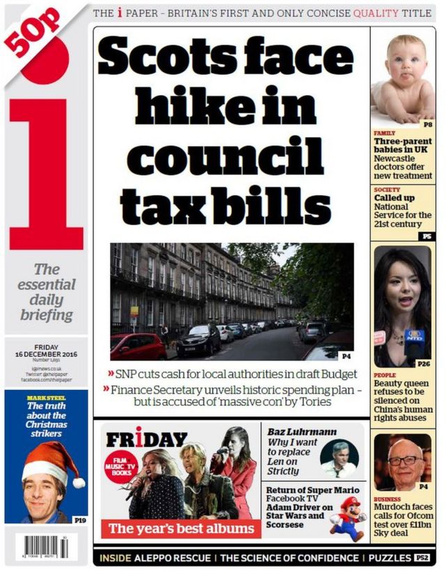 Scotland's papers: Council tax 'fury' and 'Candy Crush' killer - BBC News