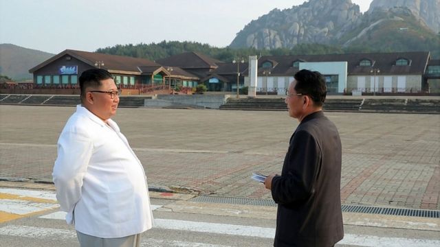 Undated picture from North Korea's official Korean Central News Agency on 23 Oct 2019 shows leader Kim Jong-un inspecting the Mount Kumgang tourist area