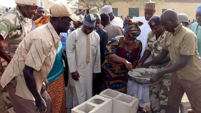 Ngozi Okonjo-Iweala lays foundation of new classrooms for a school in Chibok burnt down by Boko Haram fighters - 2015