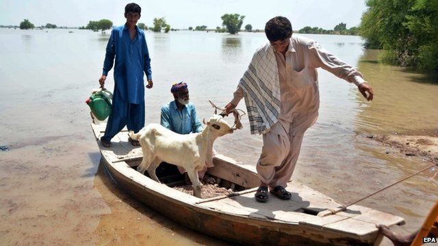 Pakistanis flee floods in the Dadu area of Sindh province