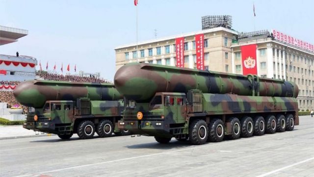 The parade showed off two new canisters, which purportedly contain solid fuel ICBM, although that cannot be verified