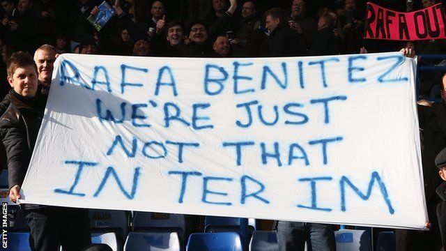 Chelsea fans display a banner at Stamford Bridge about Rafael Benitez in March 2013