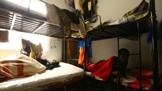 Interior view of a camp for migrant workers in Qatar