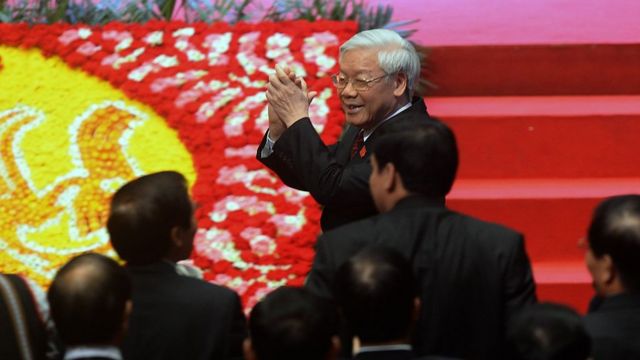 Nguyễn Phú Trọng (giữa) Tổng Bí thư ĐCSVN tại lễ khai mạc Đại hội đại biểu toàn quốc lần thứ XII của ĐCSVN tại Hà Nội ngày 21/01/2016