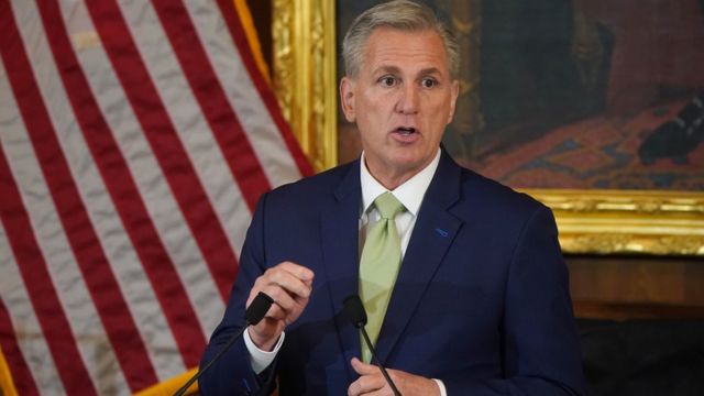 Speaker Kevin McCarthy speaking at the annual "Friends of Ireland Luncheon" on Capitol Hill in Washington, DC, during Taoiseach Leo Varadkar"s visit to the US for St Patrick"s Day. Picture date: Friday March 17, 2023.