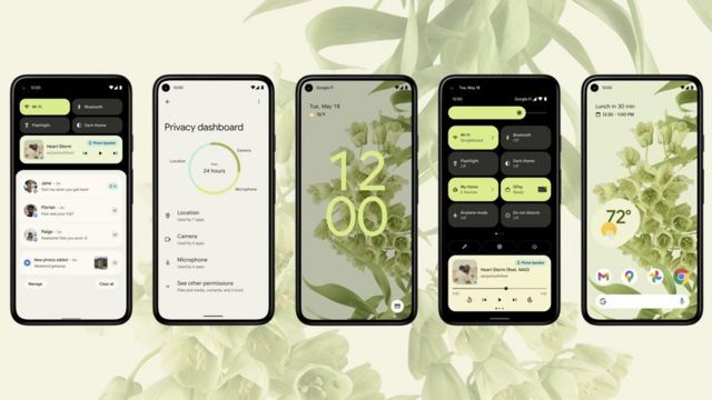 Android muestra 12 aplicaciones diferentes en un esquema de color verde.