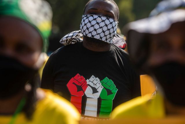 احتجاج أمام السفارة الاسرائيلية في مدينة بريتوريا بجنوب افريقيا تضامنا مع الشعب الفلسطيني في 21 مايو/أيار 2021
