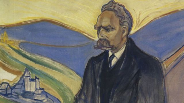 Detalle de retrato de Friedrich Nietzsche hecho por Edvard Munch.