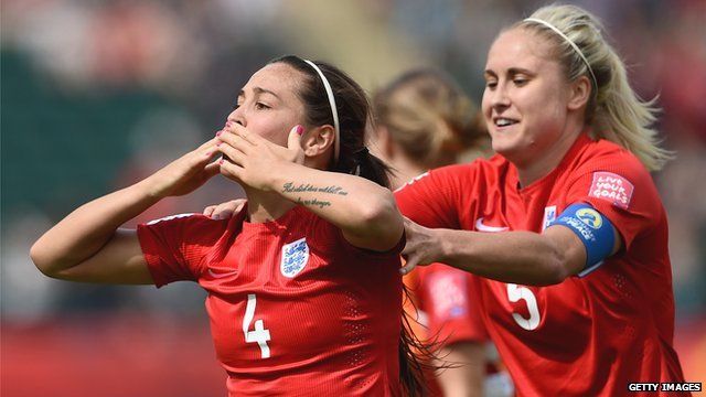 England's Fara Williams and Steph Houghton celebrate against Germany