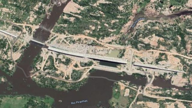 Vista de satélite das obras da barragem oiticica (RN)