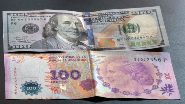 100 dollars and 100 Argentine pesos