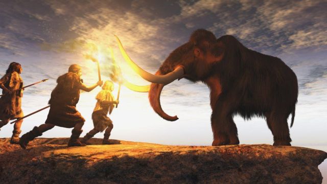 Hombres frente a un mamut