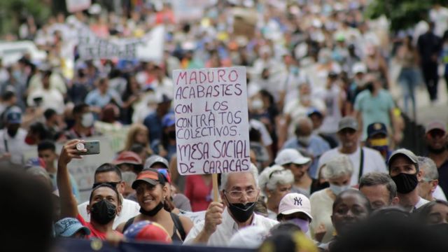 Protesta de trabajadores en Venezuela.