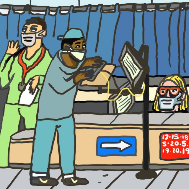 A drawing of a hospital visit