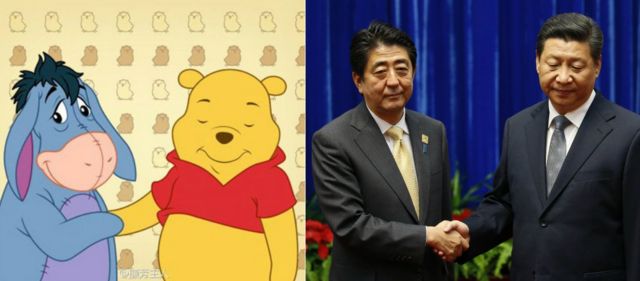 Shinzo Abe, Xi Jinping and Winnie the Pooh characters