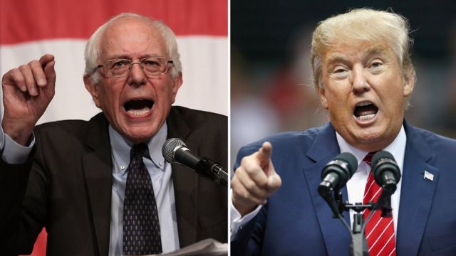 サンダース議員(左)とトランプ氏(右)