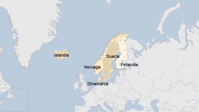 Mapa de los países nórdicos