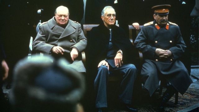 Winston Churchill, Franklin Roosevelt and Joseph Stalin