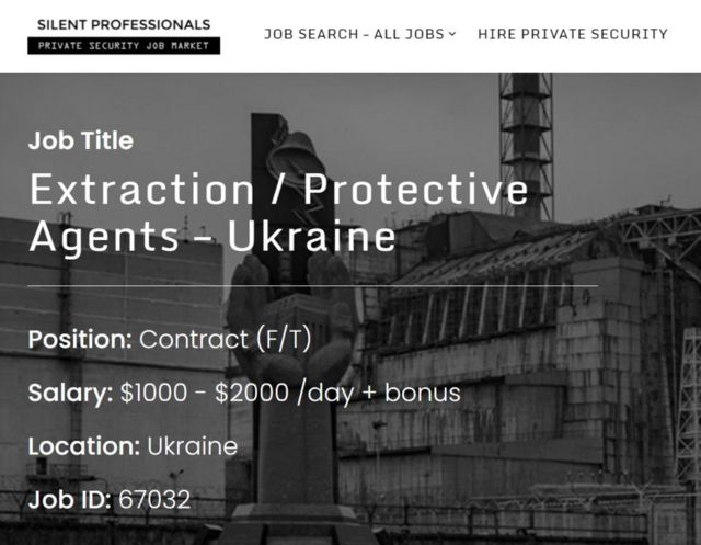إعلان يطلب متعاقدين للذهاب إلى أوكرانيا