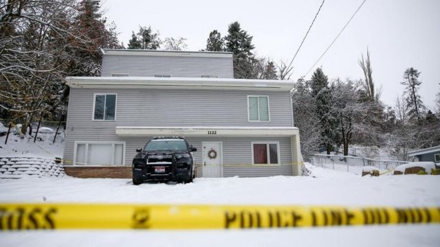 La casa donde cuatro estudiantes de la Universidad de Idaho fueron asesinados in Mosco, Idaho.