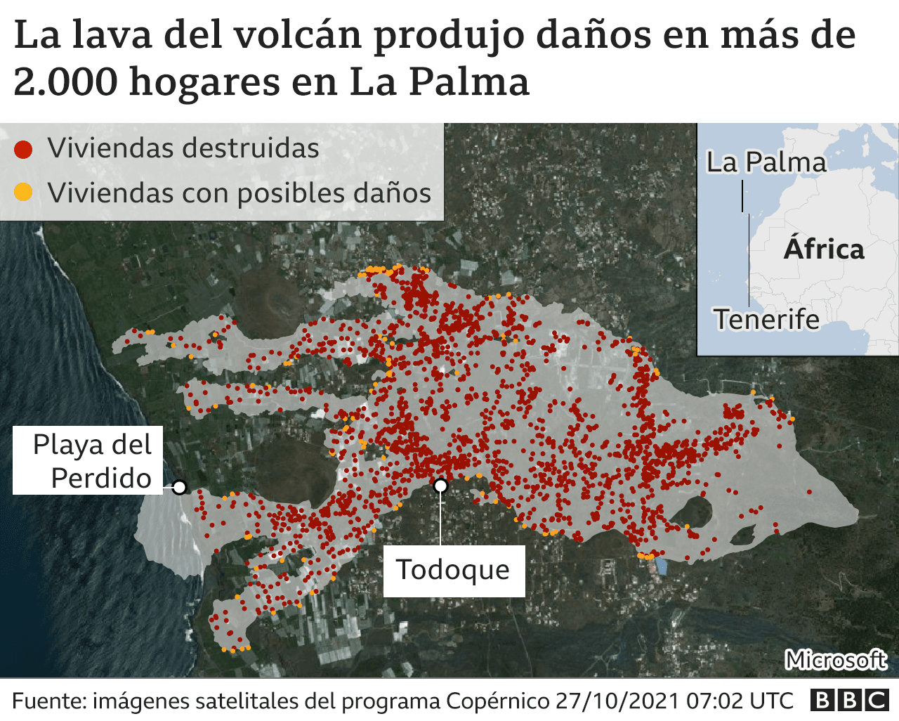 Map of homes destroyed by the volcano