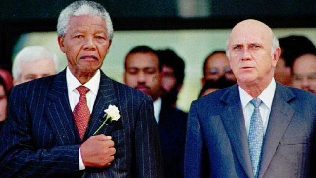 Nelson Mandela and FW De Klerk in 1994